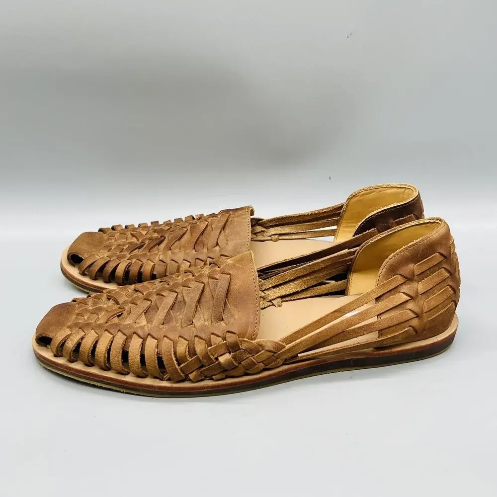 Nisolo Sandals Mens 11.5 Brown Leather Woven Huarache Slip On Flat Casual Shoes
